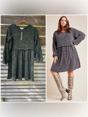 Anthropologie Ro & De Stella Ruffled Knit Babydoll Sweater Dress